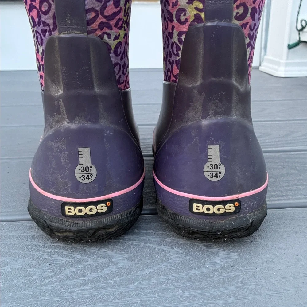BOGS Youth Girl Classic II Rain Snow Boots Purple Leopard Print US Size  5/EU 38
